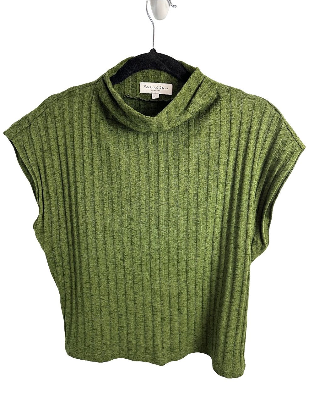 Michael Stars Nara Olive Ribbed Mock Neck Sleeveless Top